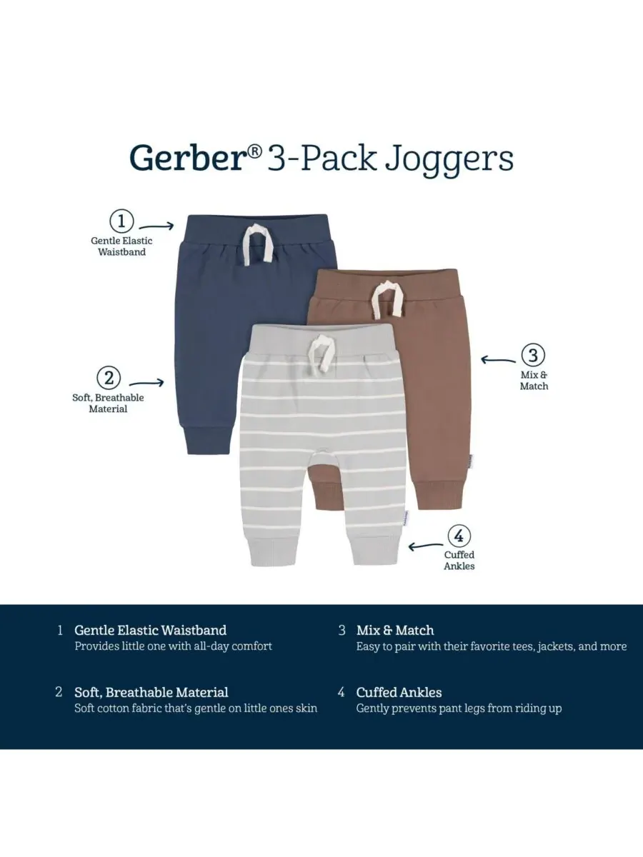 Детские спортивные штаны для мальчиков "Leafless Tree Jogger Pants", комплект из 3 штук Gerber — изображение 6 из 8