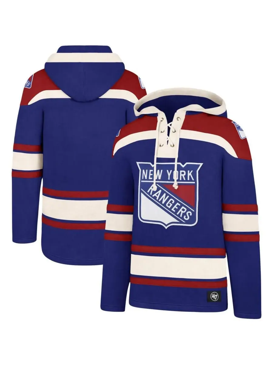 '47 Brand Мужская толстовка с капюшоном New York Rangers Superior Lacer синего и красного цвета — изображение 1 из 3