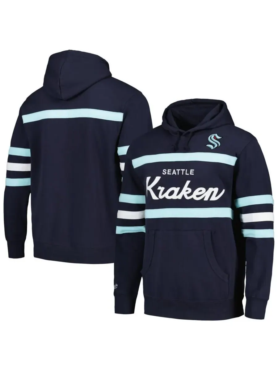 Mitchell & Ness Мужская толстовка с капюшоном Deep Sea Blue Seattle Kraken Head Coach — изображение 1 из 4, глубокий синий
