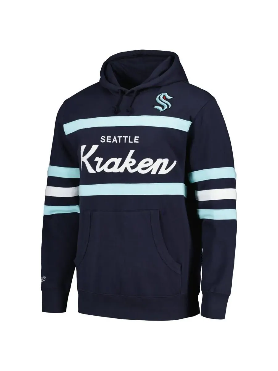 Mitchell & Ness Мужская толстовка с капюшоном Deep Sea Blue Seattle Kraken Head Coach — изображение 2 из 4, глубокий синий