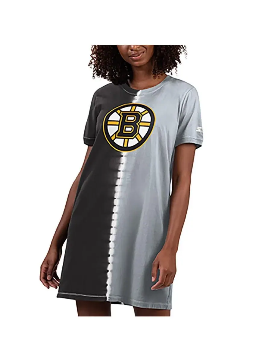 Starter Женское черное платье-кроссовки Boston Bruins Ace с эффектом тай-дай — изображение 1 из 1, черный