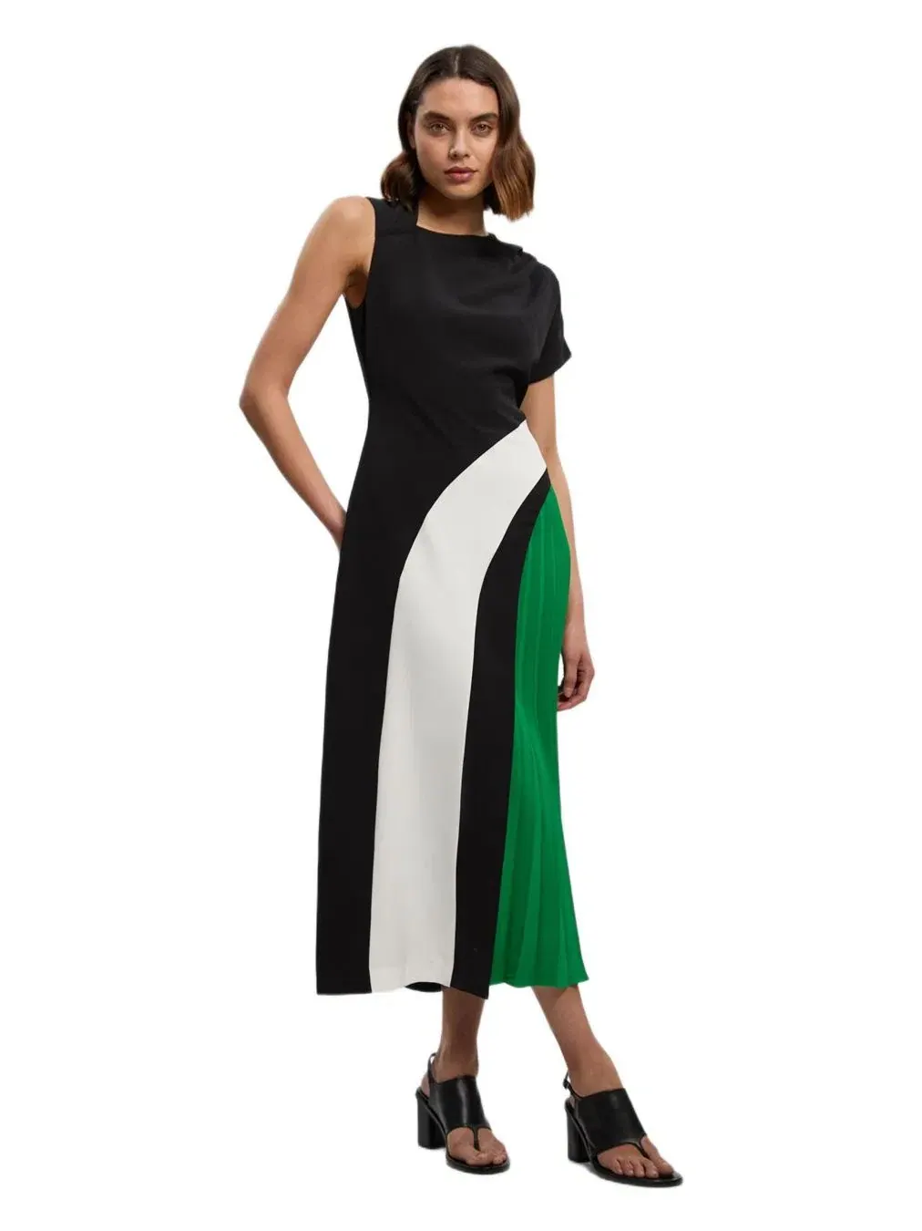 Женское миди-платье с плиссировкой и блочным рисунком Karen Millen, Mono — изображение 1 из 7