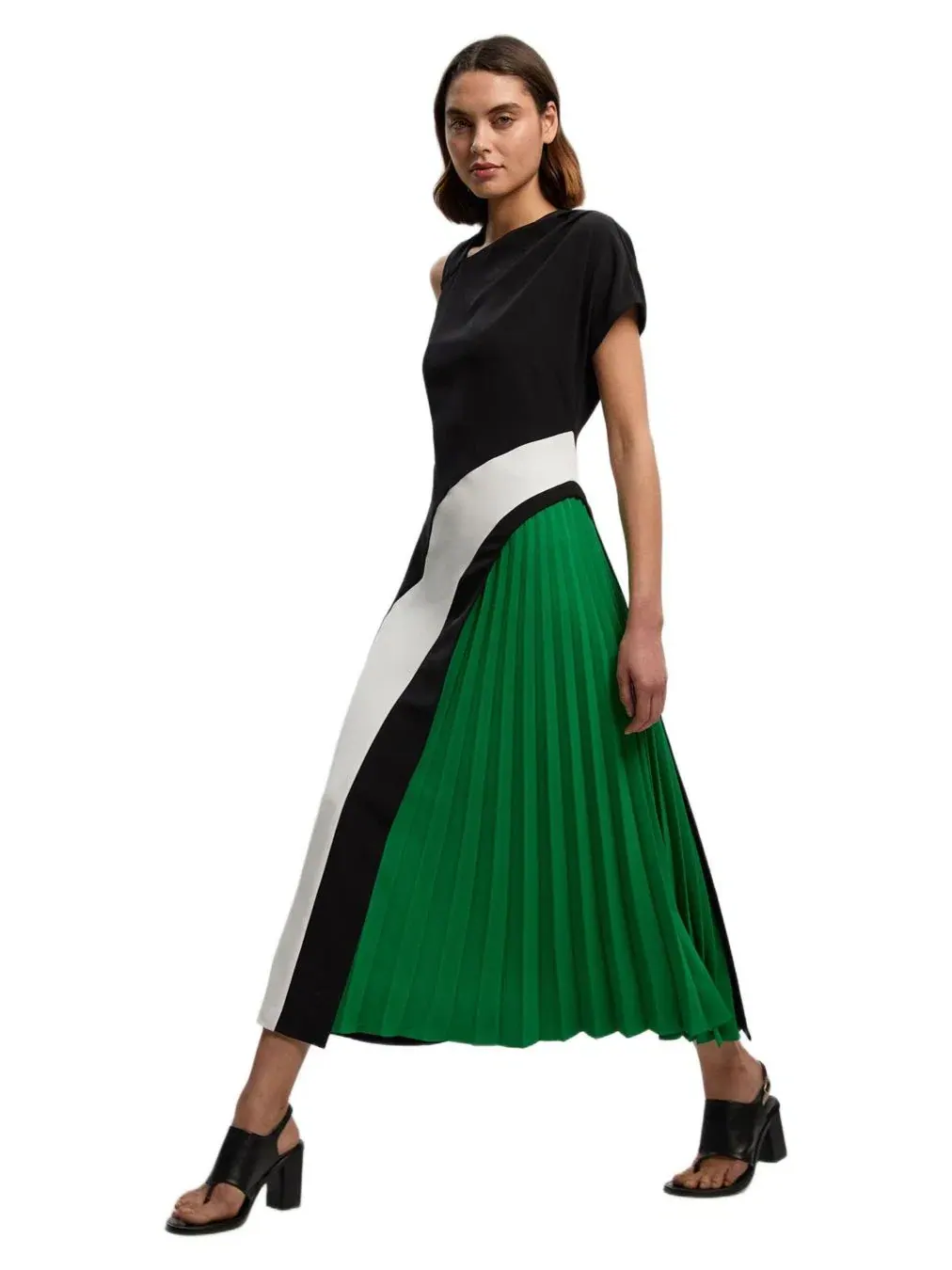 Женское миди-платье с плиссировкой и блочным рисунком Karen Millen, Mono — изображение 2 из 7