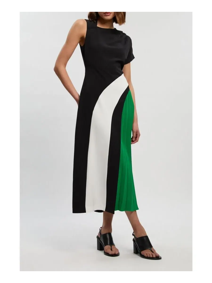 Женское миди-платье с плиссировкой и блочным рисунком Karen Millen, Mono — изображение 5 из 7