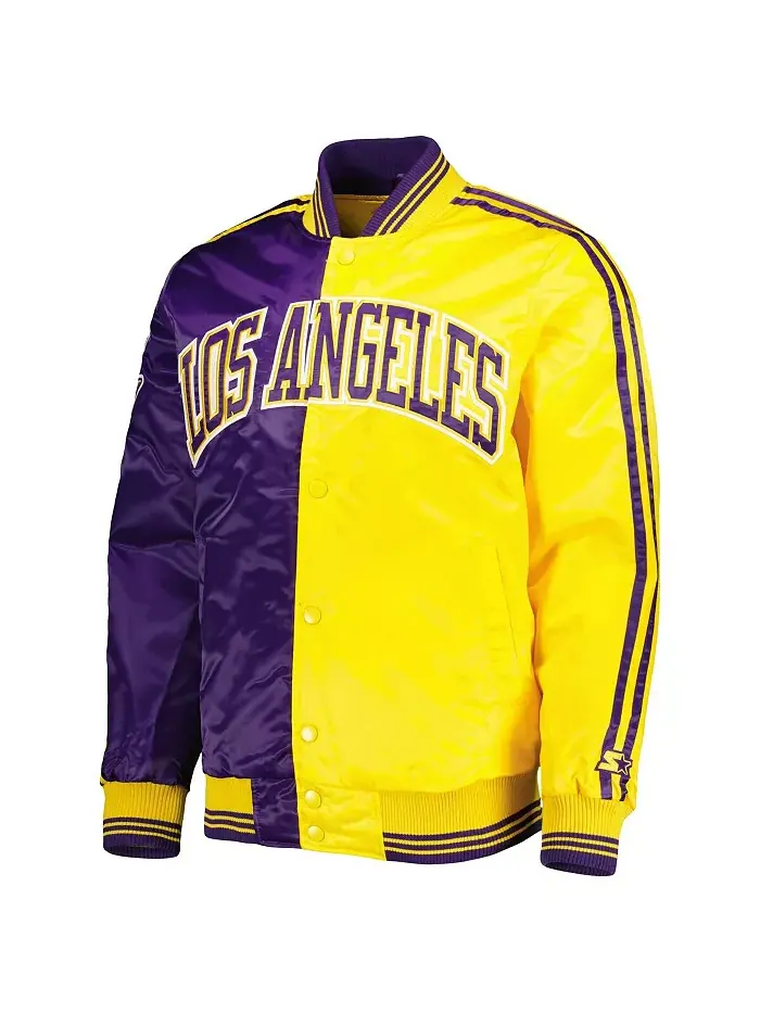 Мужская фиолетовая, золотая куртка Los Angeles Lakers Fast Break на молнии из сатина Starter — изображение 4 из 4