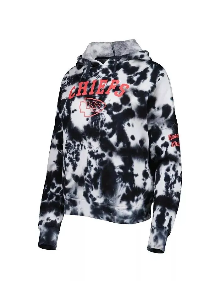 Женский флисовый пуловер с капюшоном Kansas City Chiefs Cloud Dye черного цвета New Era — изображение 2 из 2