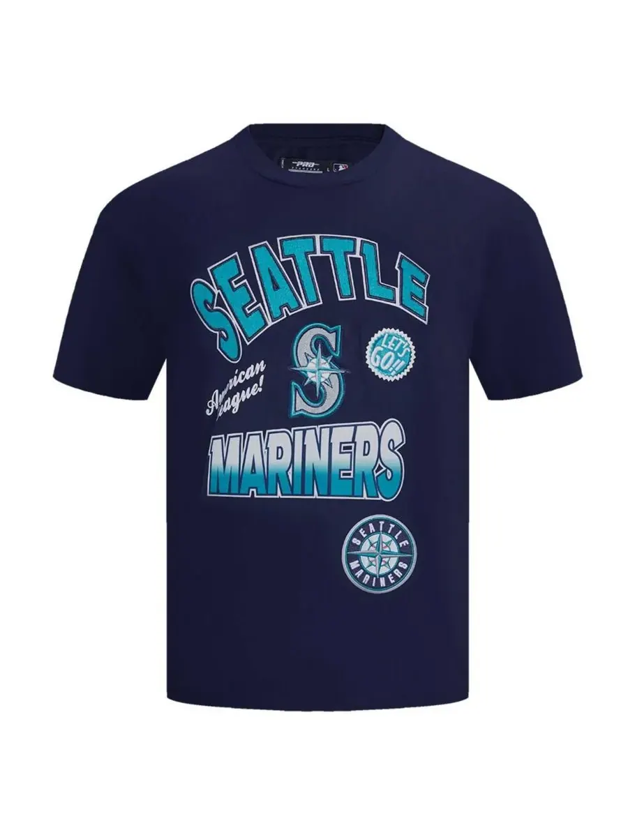 Pro Standard Мужская темно-синяя футболка Seattle Mariners Turn It Up с приспущенными плечами — изображение 3 из 5