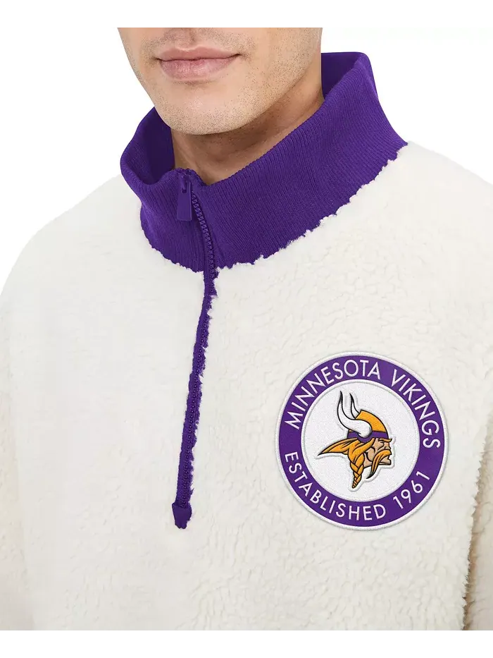 Мужская кремовая толстовка Minnesota Vikings Jordan Sherpa с молнией до середины груди Tommy — изображение 2 из 4