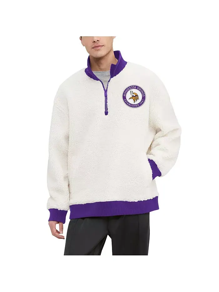 Мужская кремовая толстовка Minnesota Vikings Jordan Sherpa с молнией до середины груди Tommy — изображение 3 из 4