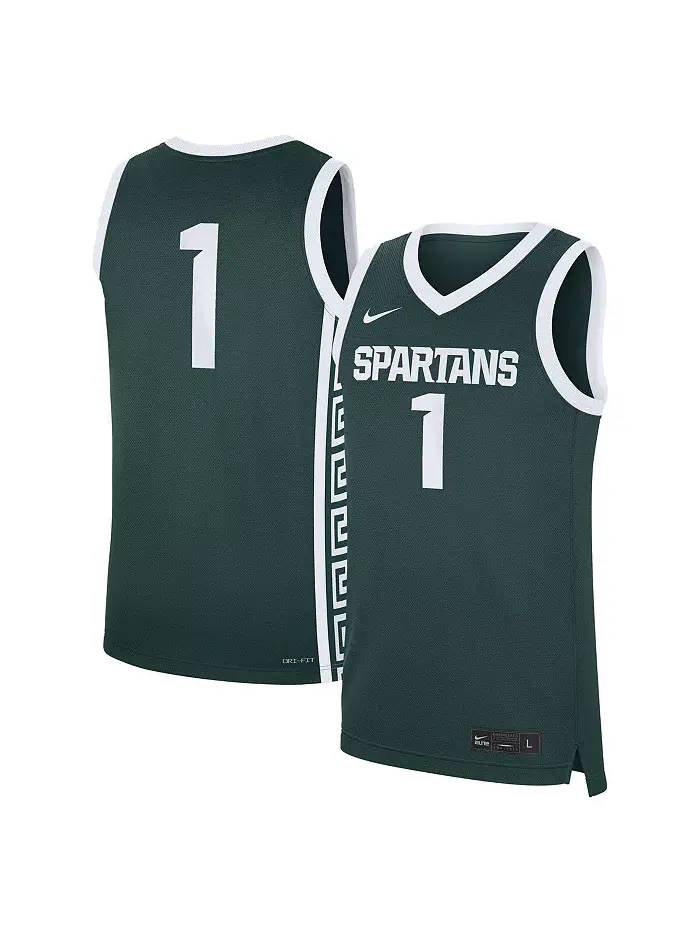 Мужская реплика дорожной футболки Michigan State Spartans №1 в зеленом цвете Nike — изображение 1 из 3