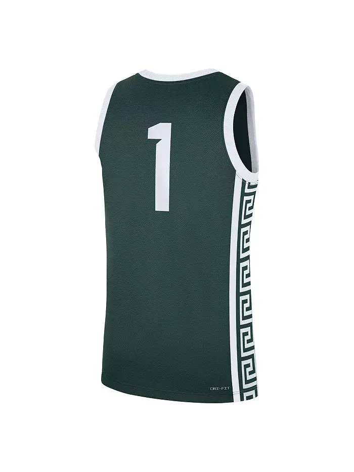 Мужская реплика дорожной футболки Michigan State Spartans №1 в зеленом цвете Nike — изображение 2 из 3