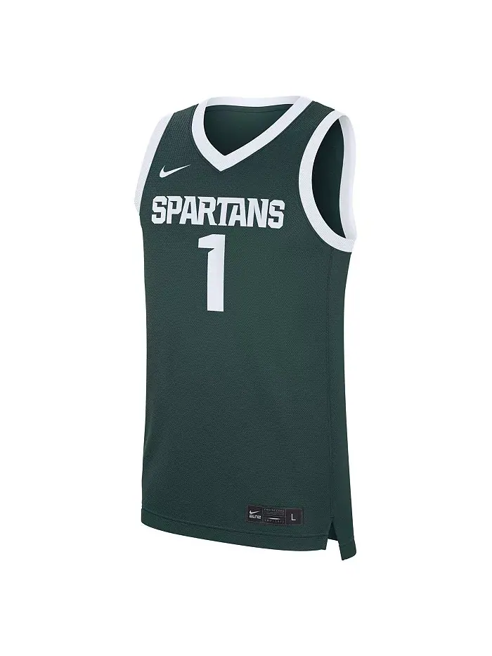 Мужская реплика дорожной футболки Michigan State Spartans №1 в зеленом цвете Nike — изображение 3 из 3