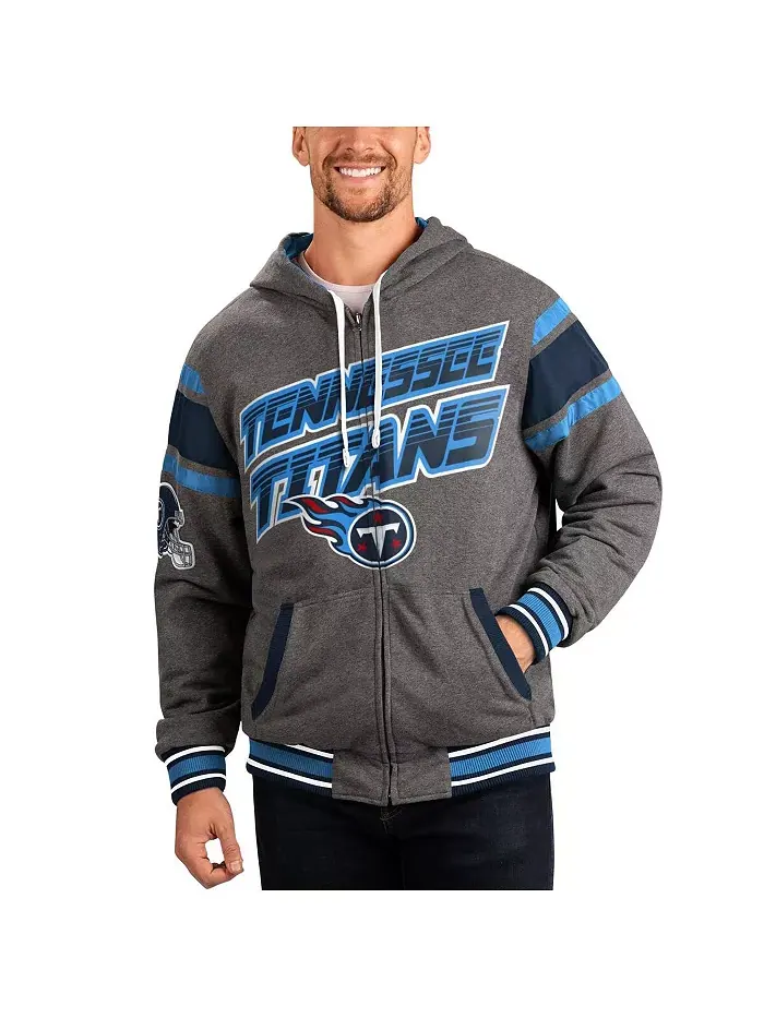Мужская серо-синяя реверсивная толстовка с капюшоном Tennessee Titans Extreme Full Back на молнии