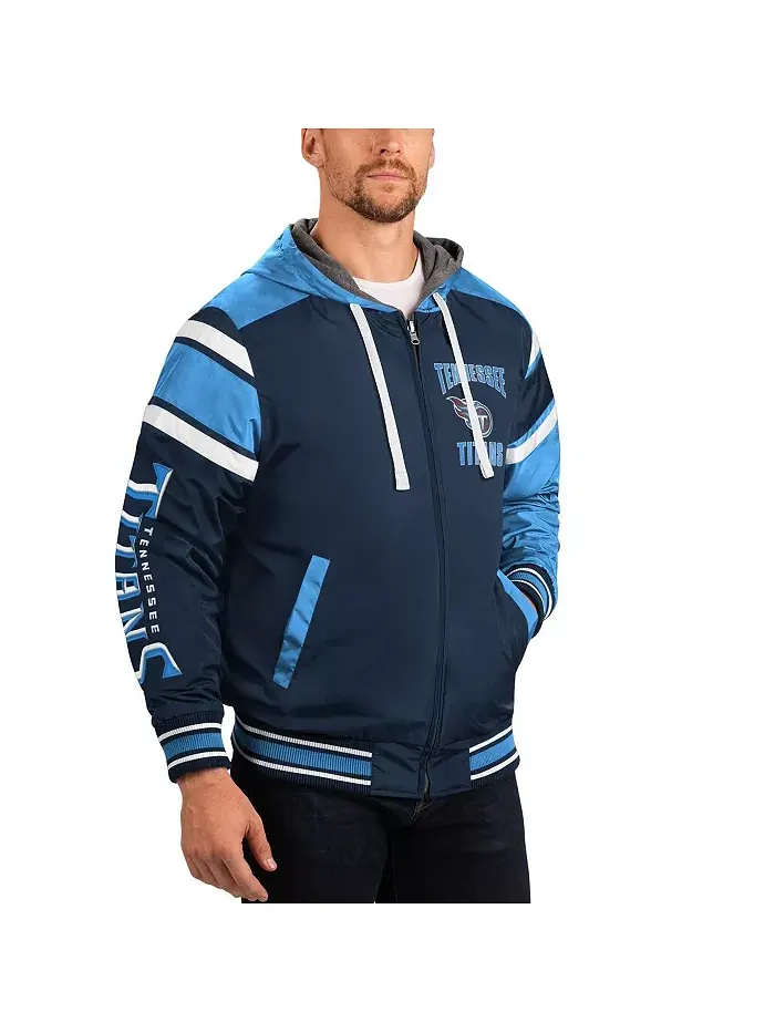Мужская серо-синяя реверсивная толстовка с капюшоном Tennessee Titans Extreme Full Back на молнии — изображение 2 из 3