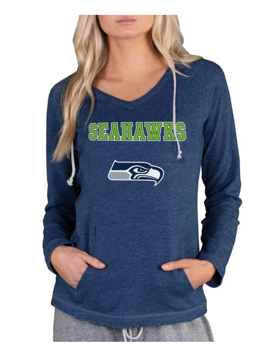 Женская худи-лонгслив с капюшоном и V-образным вырезом, с принтом, Seattle Seahawks Concepts Sport — изображение 1 из 1