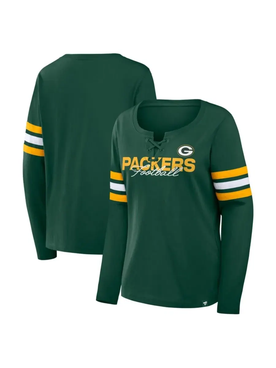 Женская футболка с длинным рукавом с шнуровкой Fanatics Green Bay Packers — изображение 1 из 3, зеленый золотистый
