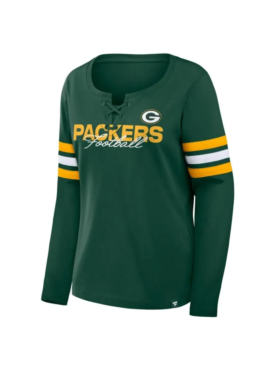 Женская футболка с длинным рукавом с шнуровкой Fanatics Green Bay Packers — изображение 2 из 3, зеленый золотистый