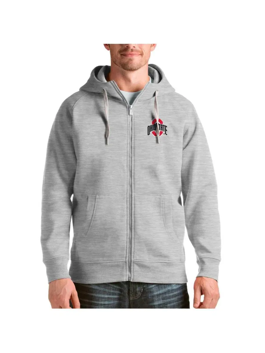 Мужская куртка-худи Victory Full Zip с вышивкой Ohio State Buckeyes Antigua — изображение 1 из 1, серый