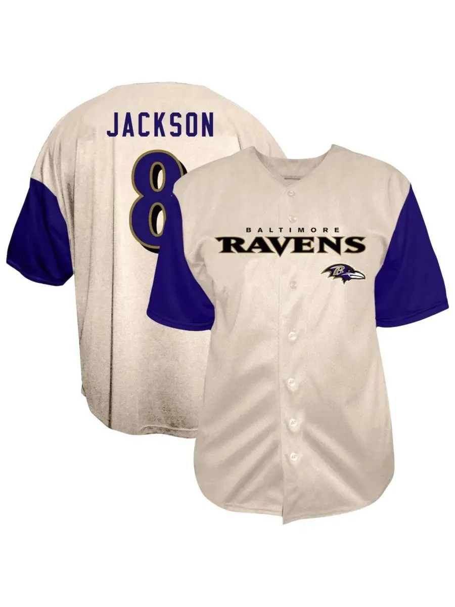 Мужская футболка-бейсболка Lamar Jackson Cream Baltimore Ravens Big & Tall Fanatics — изображение 1 из 3, бежевый