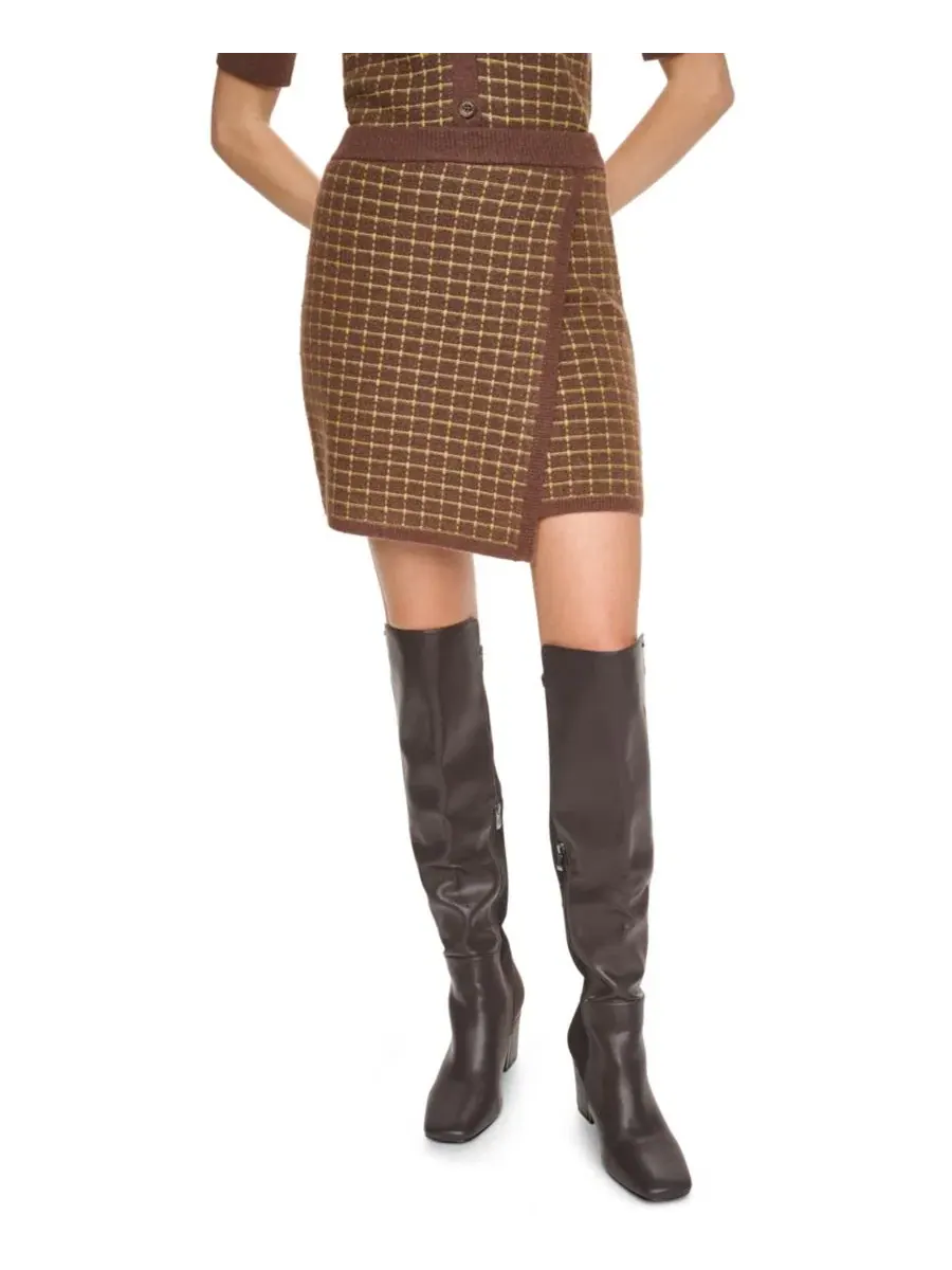 Юбка мини A-силуэта с запахом и принтом в клетку High-Waisted A-Line Plaid Mini Skirt DKNY Jeans — изображение 1 из 5