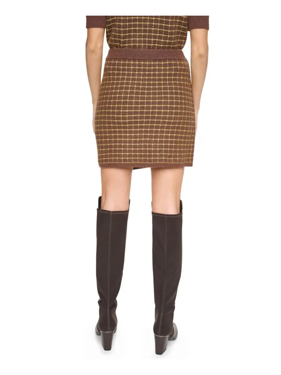 Юбка мини A-силуэта с запахом и принтом в клетку High-Waisted A-Line Plaid Mini Skirt DKNY Jeans — изображение 5 из 5