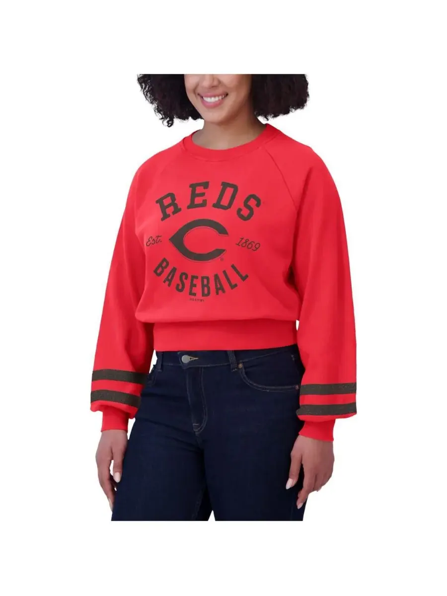 WEAR by Erin Andrews Женская красная укороченная толстовка с символикой команды Cincinnati Reds в — изображение 2 из 3