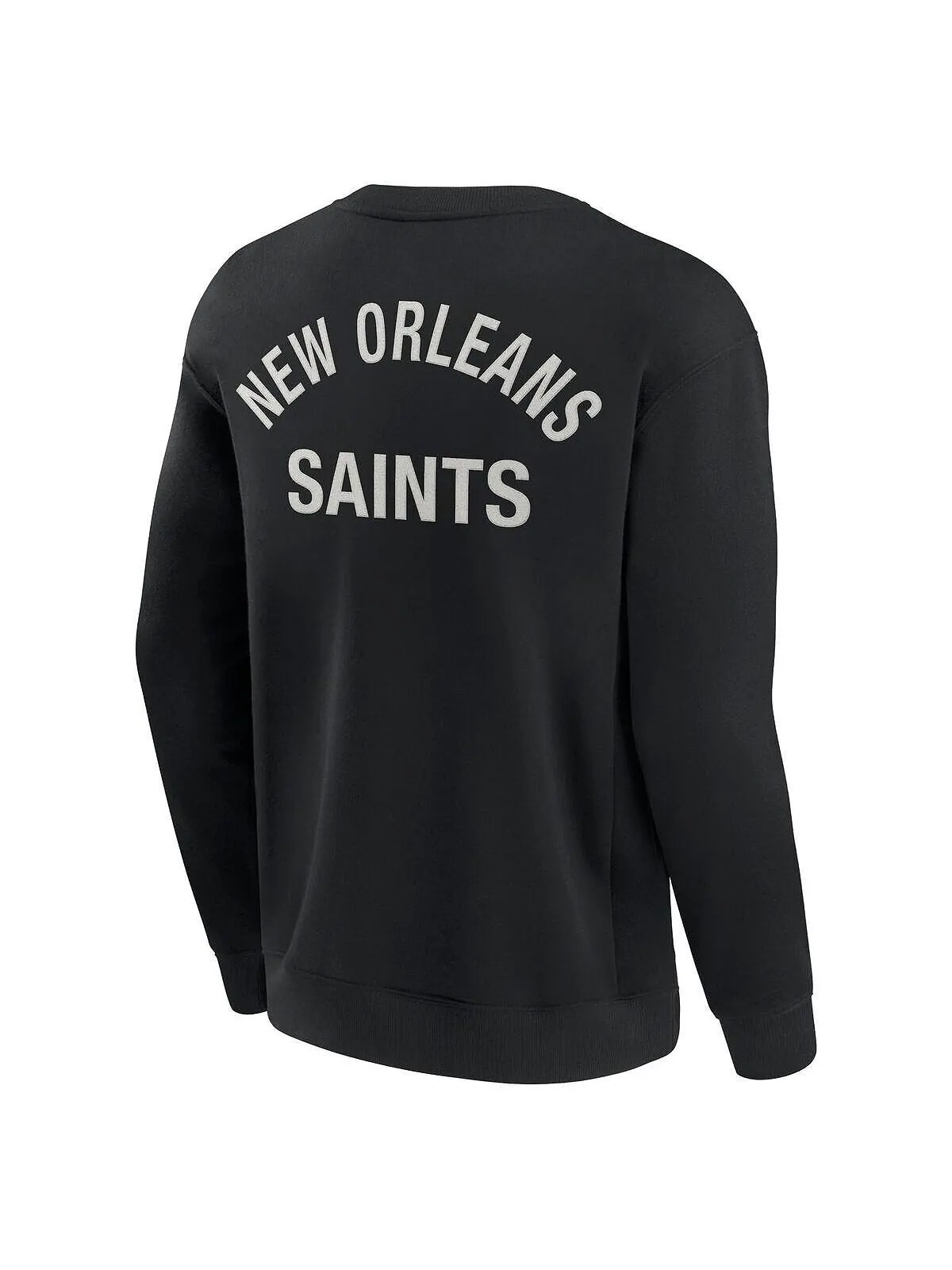Мужской и женский черный супермягкий пуловер New Orleans Saints, свитшот с круглым вырезом Fanatics — изображение 2 из 3
