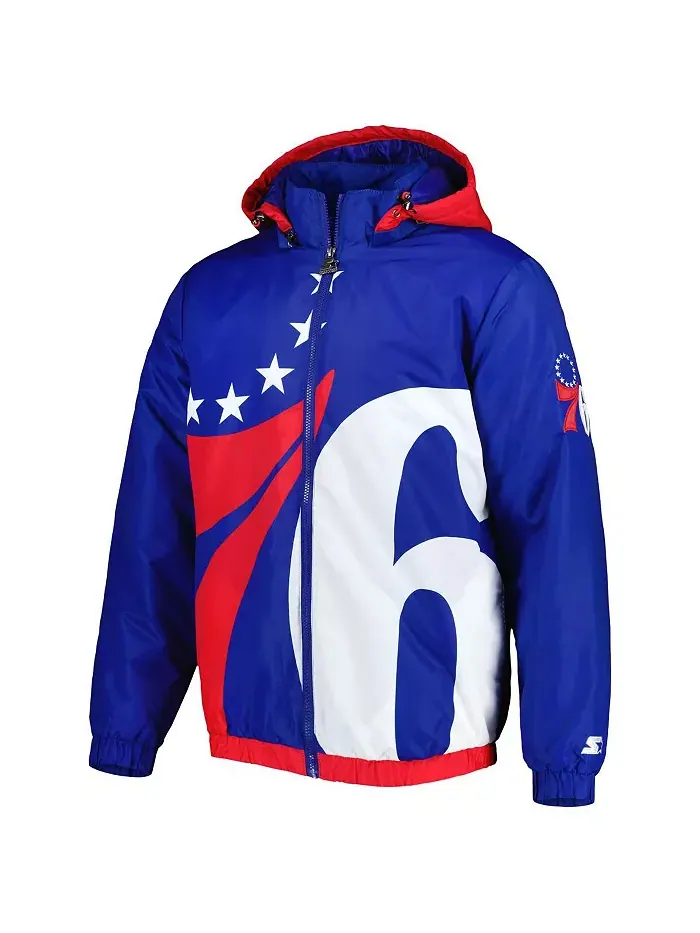 Мужская худи-куртка на молнии The Triple Double Philadelphia 76ers Royal Starter — изображение 2 из 3