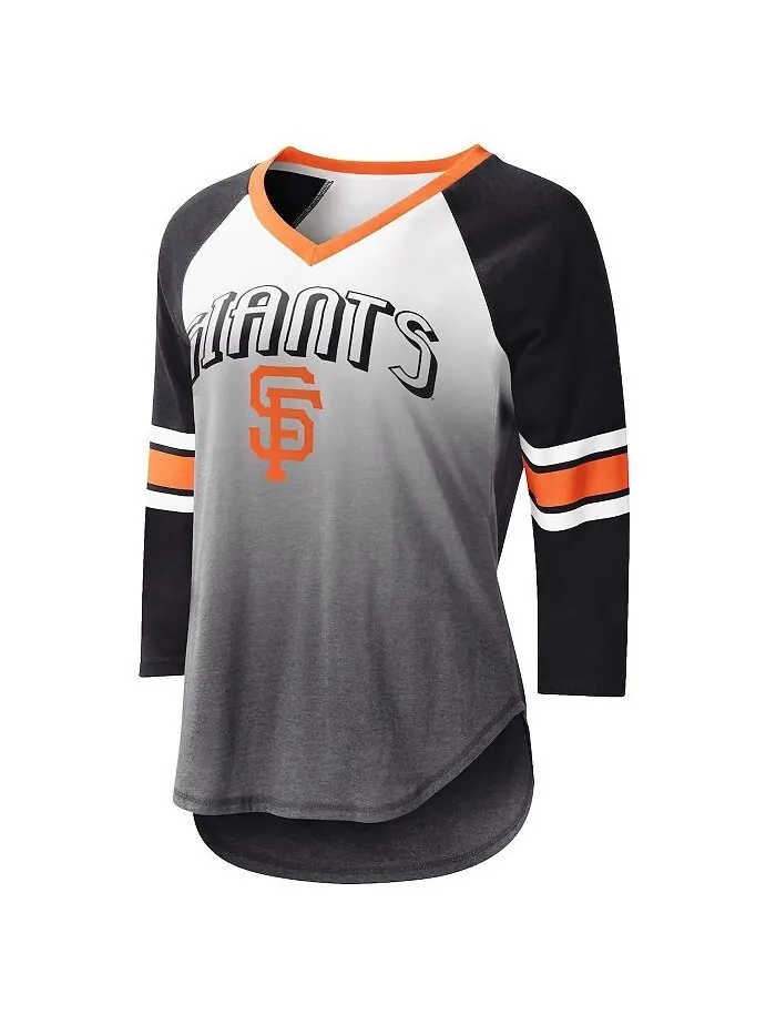 Женская бело-черная футболка San Francisco Giants с v-образным вырезом и рукавами 3/4, реглан G-III — изображение 1 из 1