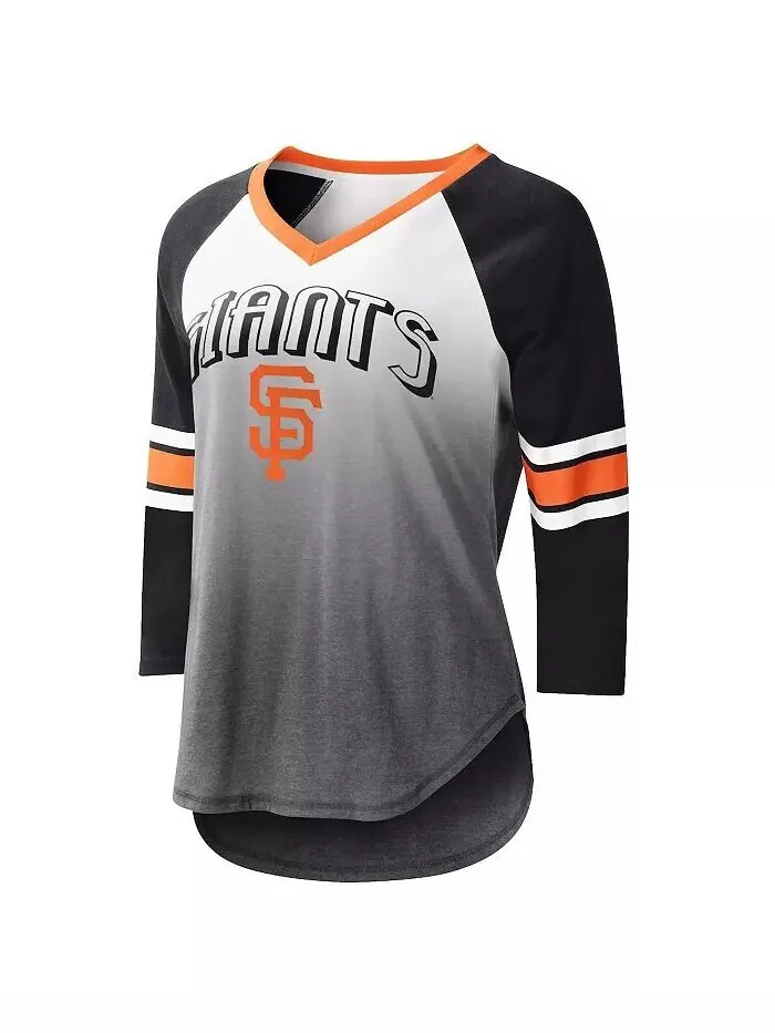 Женская бело-черная футболка San Francisco Giants с v-образным вырезом и рукавами 3/4, реглан G-Iii — изображение 1 из 1