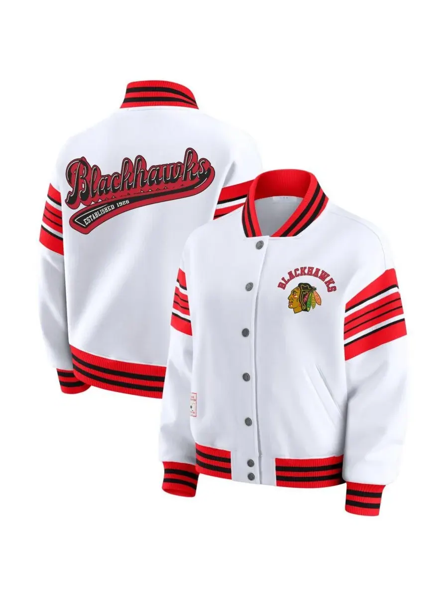 WEAR by Erin Andrews Женская флисовая толстовка-куртка Chicago Blackhawks белого/красного цвета с — изображение 1 из 3