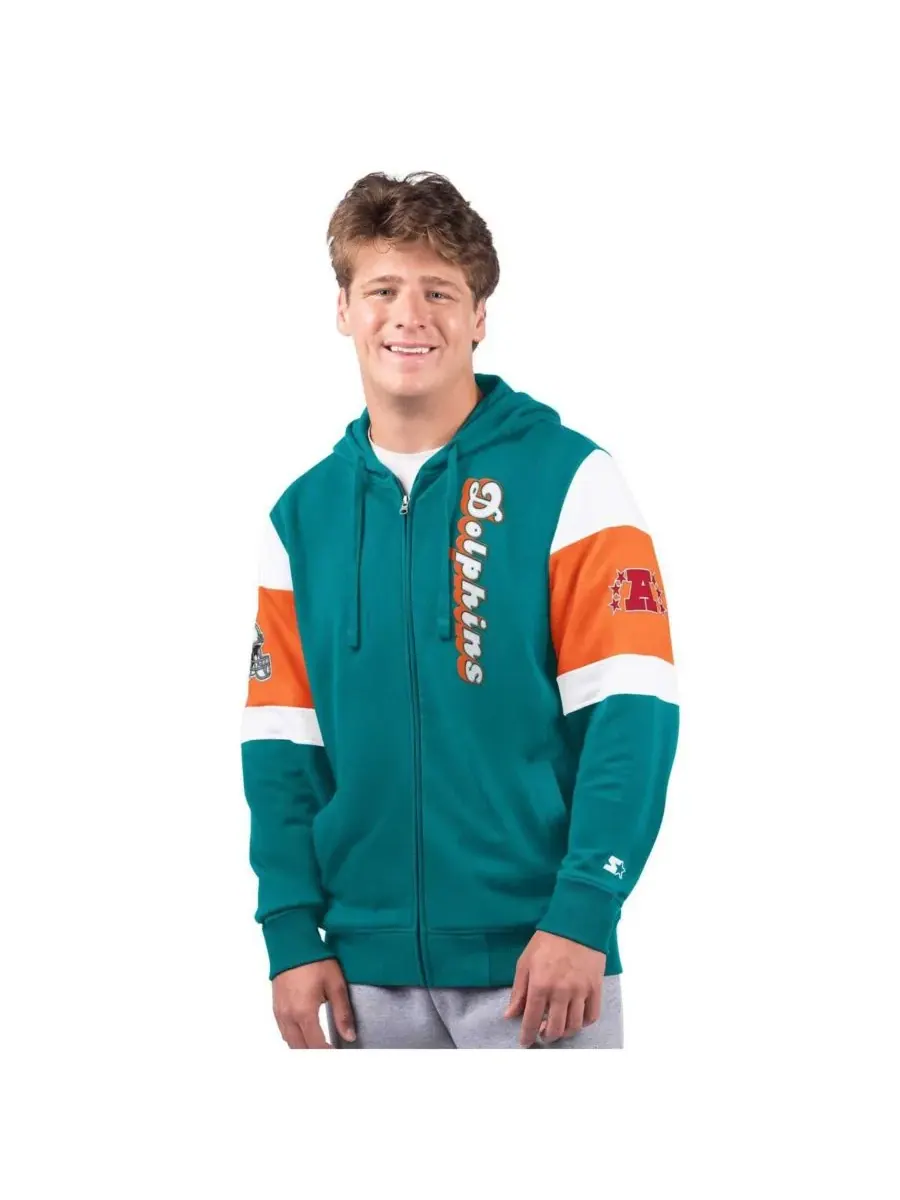 Мужская толстовка на молнии Aqua Miami Dolphins Extreme Vintage Logo Starter — изображение 1 из 2, голубой оранжевый