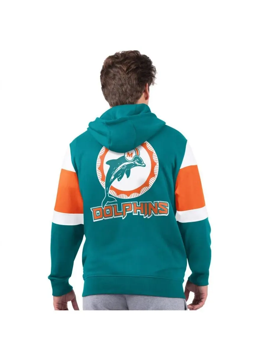 Мужская толстовка на молнии Aqua Miami Dolphins Extreme Vintage Logo Starter — изображение 2 из 2, голубой оранжевый