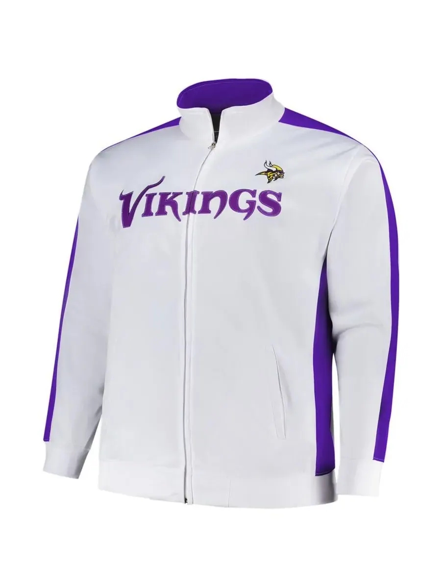 Fanatics Мужская белая спортивная куртка Minnesota Vikings большого размера на молнии из трикотажа — изображение 2 из 3