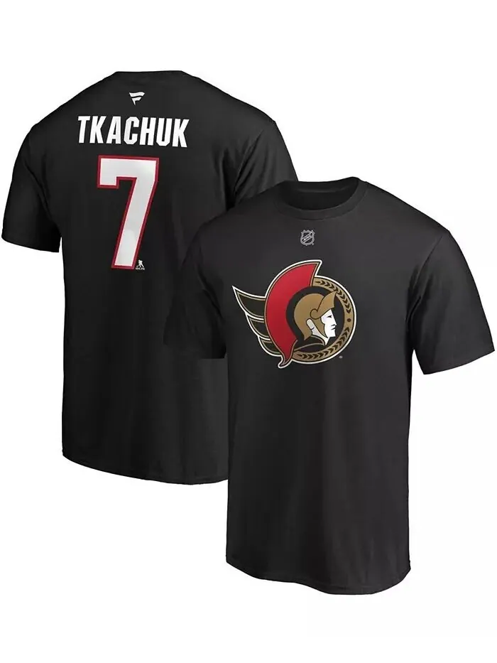 Мужская черная футболка Brady Tkachuk Ottawa Senators с аутентичным именем и номером Stack Fanatics — изображение 1 из 4