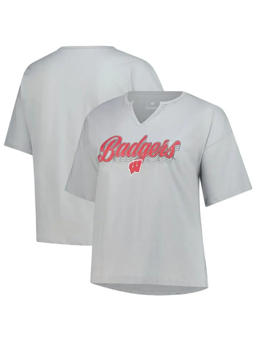 Fanatics Женская серая футболка большого размера Wisconsin Badgers Winning Gear с вырезом на шее — изображение 1 из 3, серый