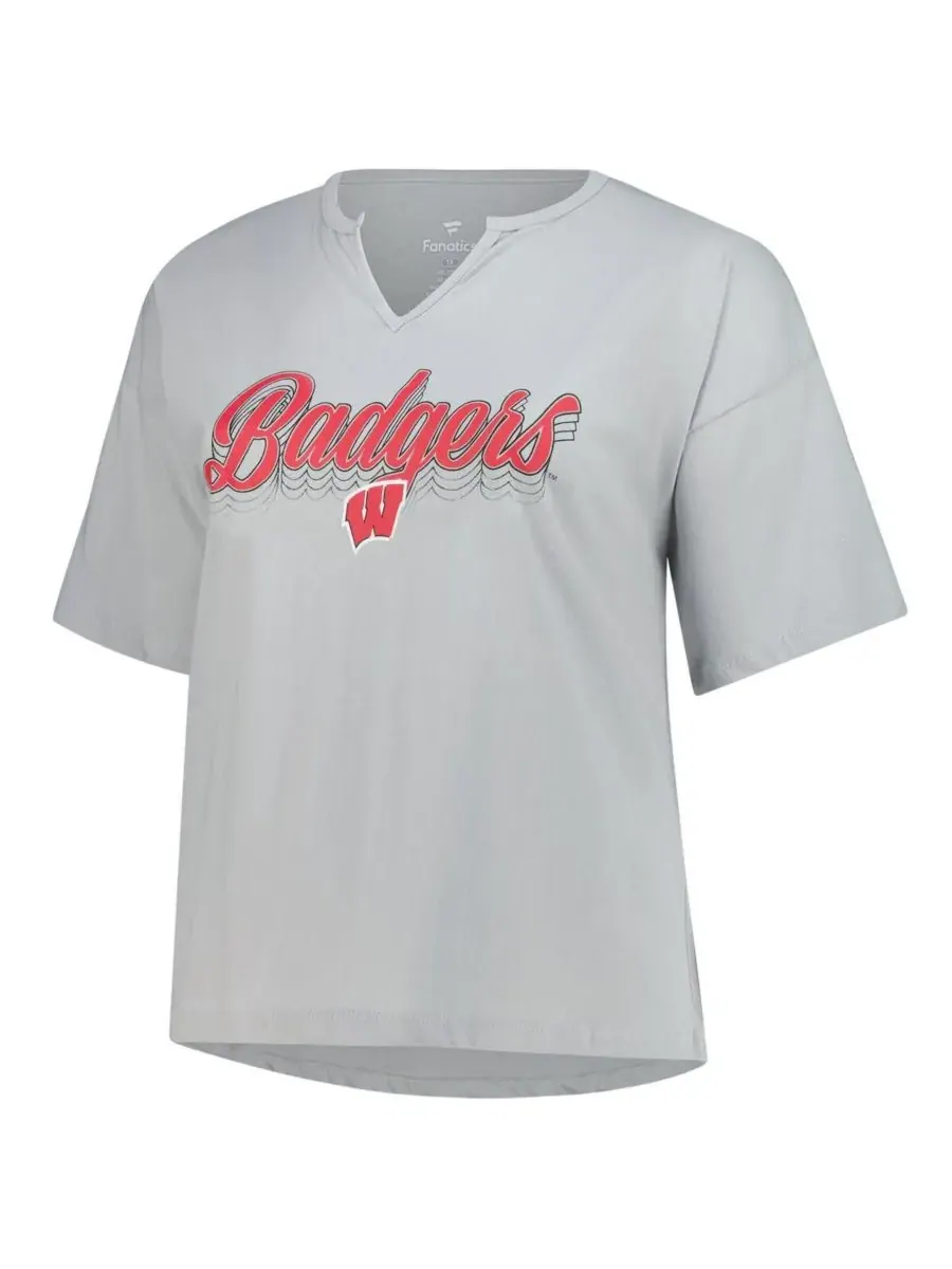 Fanatics Женская серая футболка большого размера Wisconsin Badgers Winning Gear с вырезом на шее — изображение 3 из 3, серый