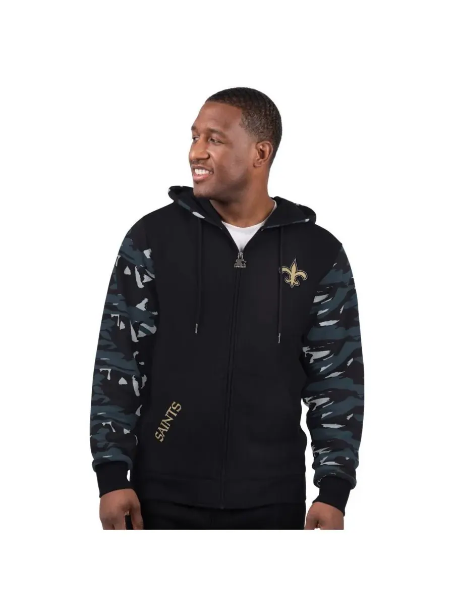 Starter Мужская черная толстовка на молнии с символикой New Orleans Saints Thursday Night Gridiron — изображение 1 из 2