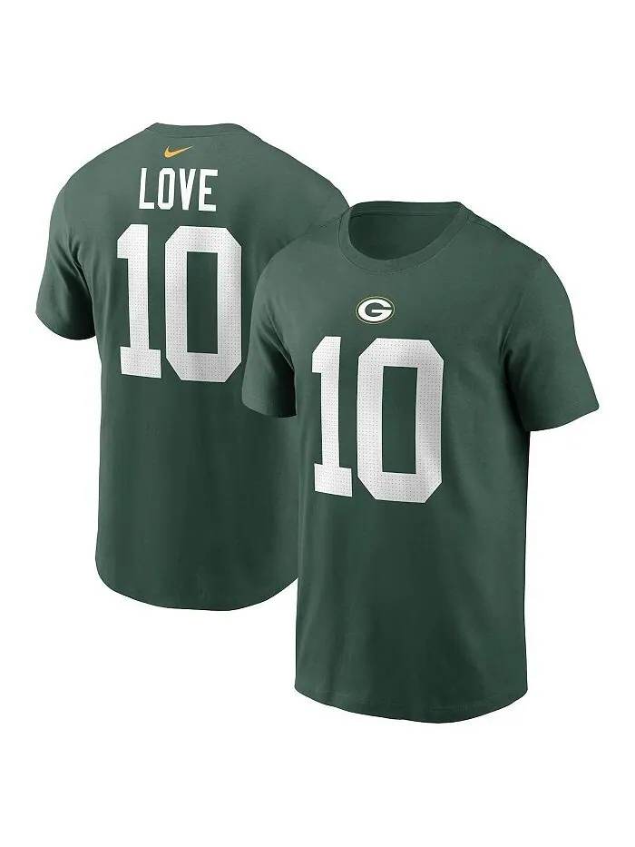 Мужская футболка Jordan Love Green Green Bay Packers с именем и номером игрока Nike — изображение 1 из 3, зеленый