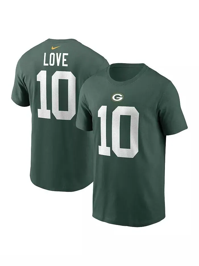 Мужская футболка Jordan Love Green Green Bay Packers с именем и номером игрока Nike — изображение 1 из 3