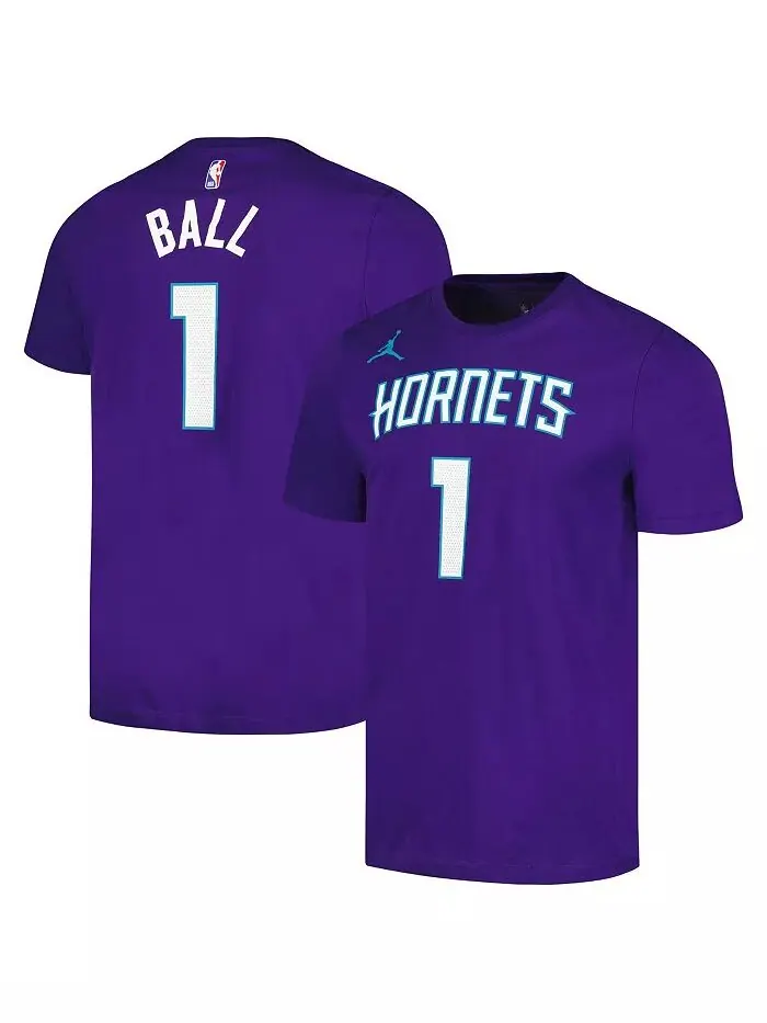 Мужская футболка LaMelo Ball Purple Charlotte Hornets 2022/23 Statement Edition с именем и номером — изображение 1 из 3