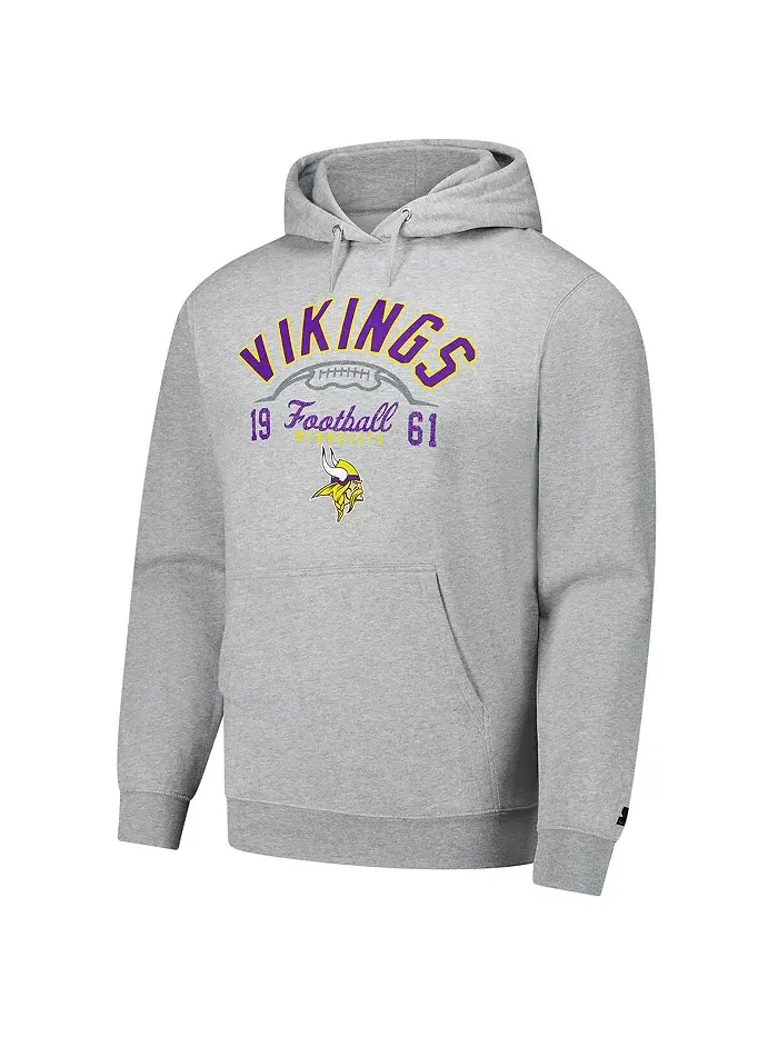 Мужская толстовка с капюшоном Minnesota Vikings в сером меланже Starter — изображение 2 из 3
