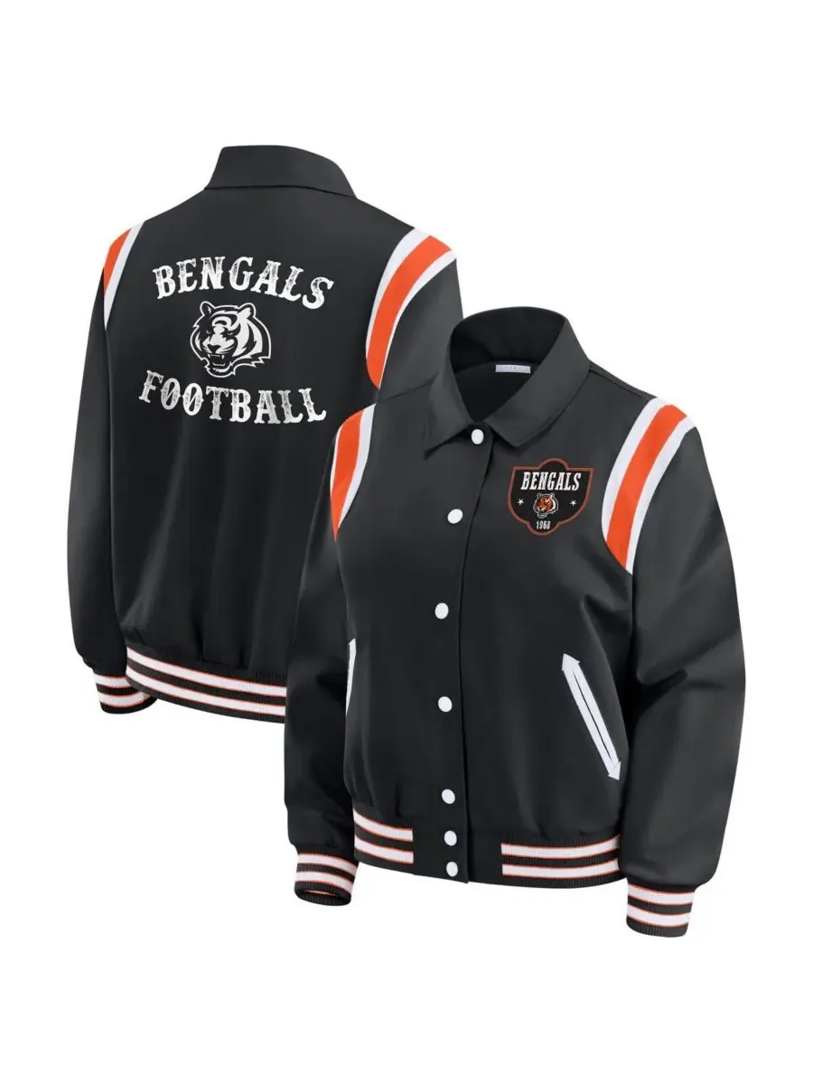 WEAR by Erin Andrews Женская черная легкая куртка-бомбер Cincinnati Bengals Varsity на кнопках — изображение 1 из 3, черный