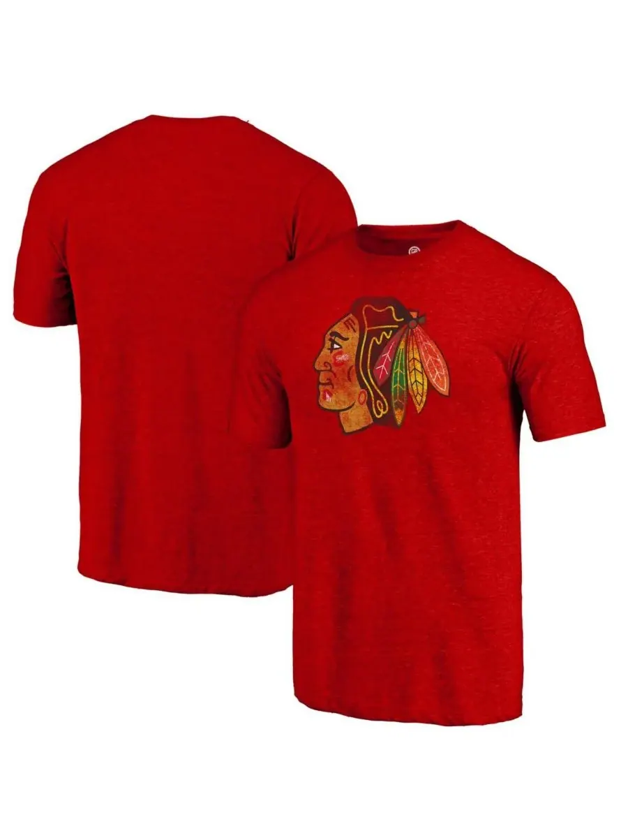 Fanatics Mto Label Мужская красная футболка Chicago Blackhawks из рваной ткани, смесовая ткань — изображение 1 из 3, красный