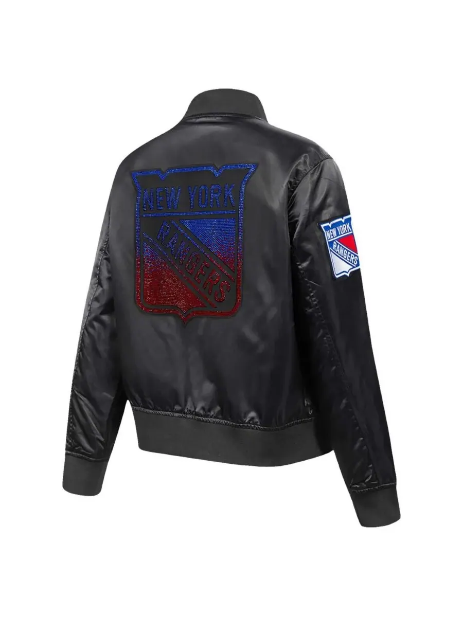 Pro Standard Женская черная атласная куртка New York Rangers с стразами и застежкой на кнопках — изображение 2 из 5, черный