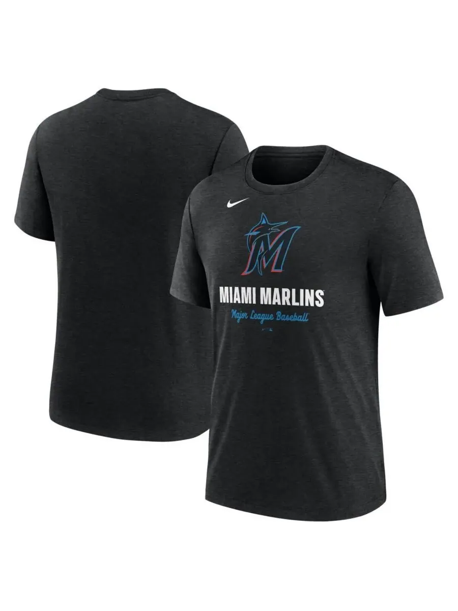 Nike Мужская футболка из смешанной ткани с логотипом Miami Marlins — изображение 1 из 3, черный