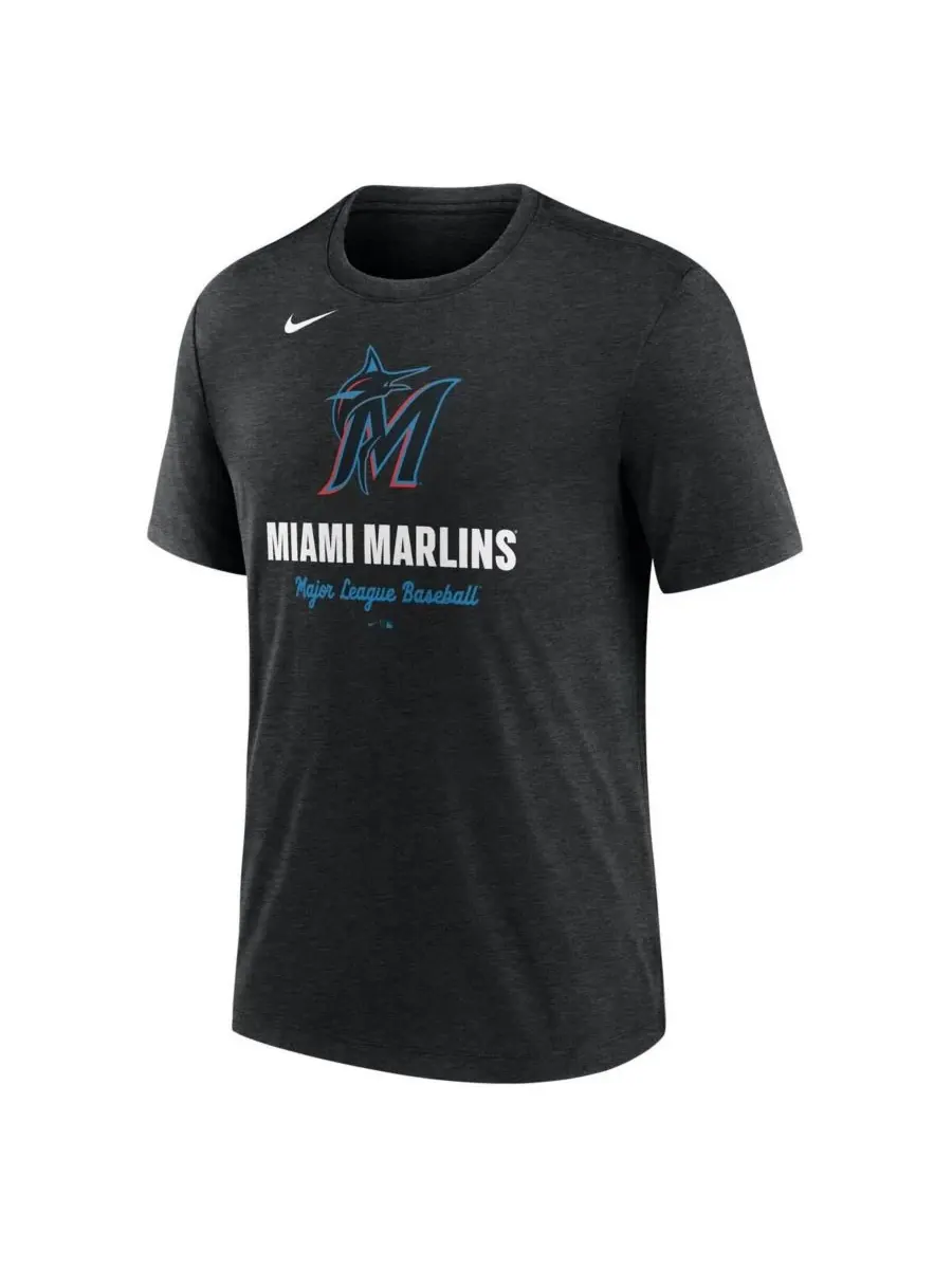 Nike Мужская футболка из смешанной ткани с логотипом Miami Marlins — изображение 2 из 3, черный