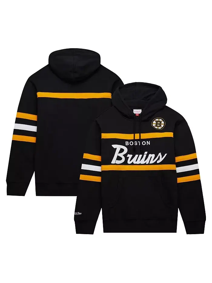 Мужская черная толстовка с капюшоном Head Coach Boston Bruins Mitchell & Ness — изображение 1 из 4