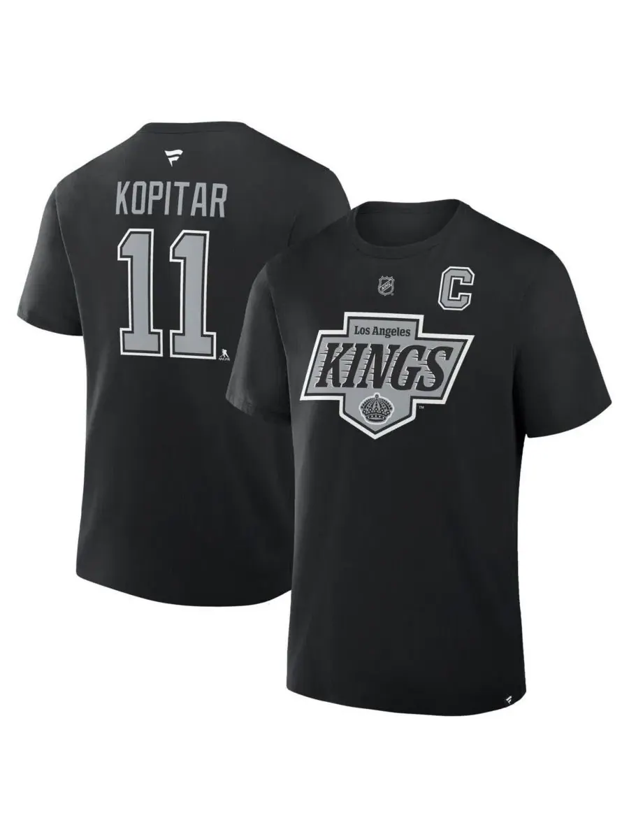 Мужская черная футболка Anze Kopitar Los Angeles Kings Authentic Stack с именем и номером игрока — изображение 1 из 3, черный