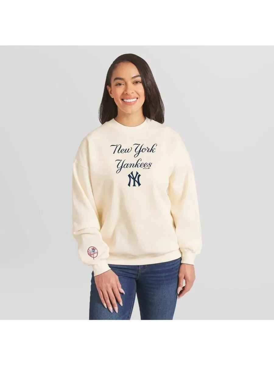 Женская кремовая толстовка с круглым вырезом и символикой команды New York Yankees Wear By Erin — изображение 1 из 6, бежевый